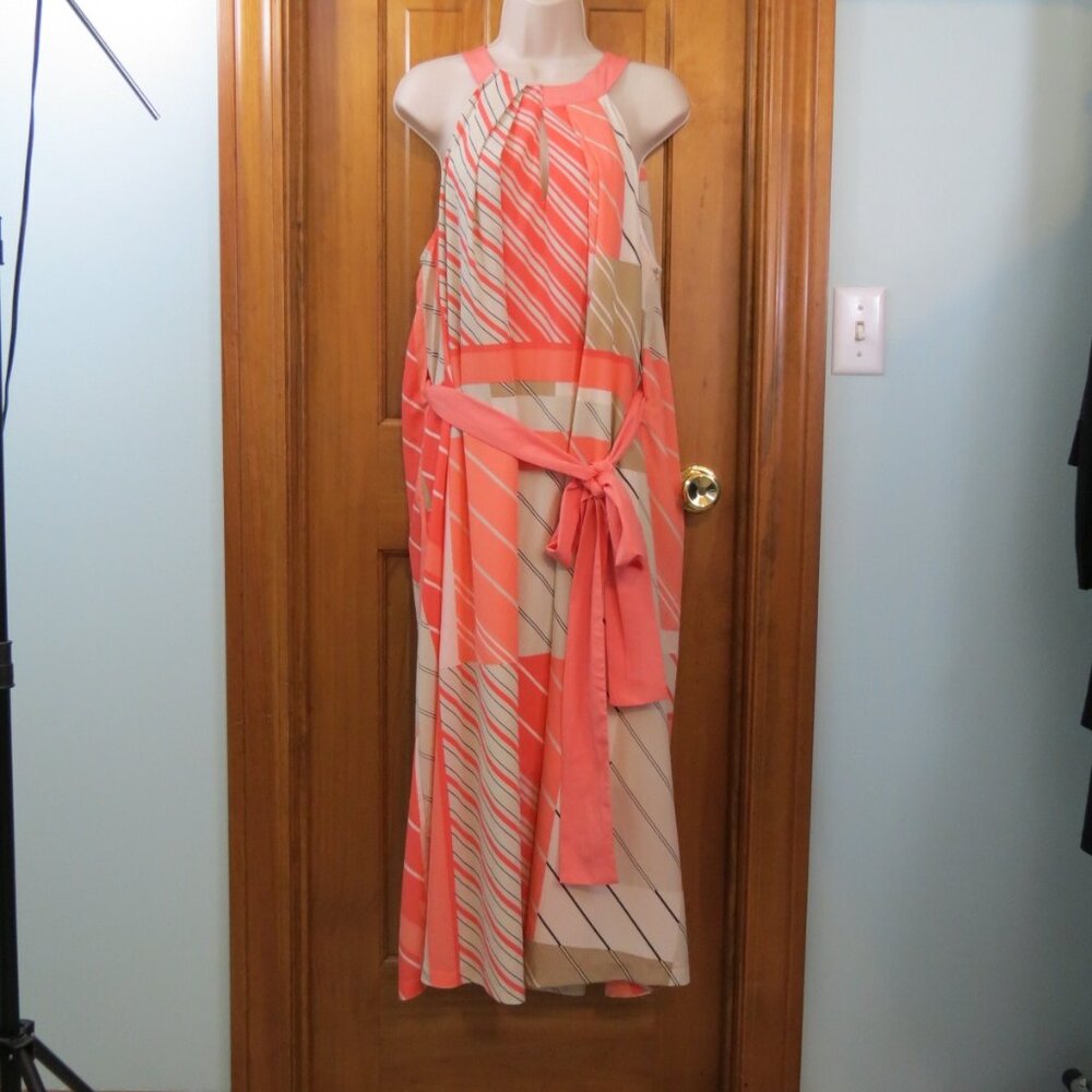 Lane Bryant Coral and Cream Striped Maxi Dress